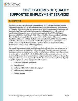 Supported Employment Quality Features Guide