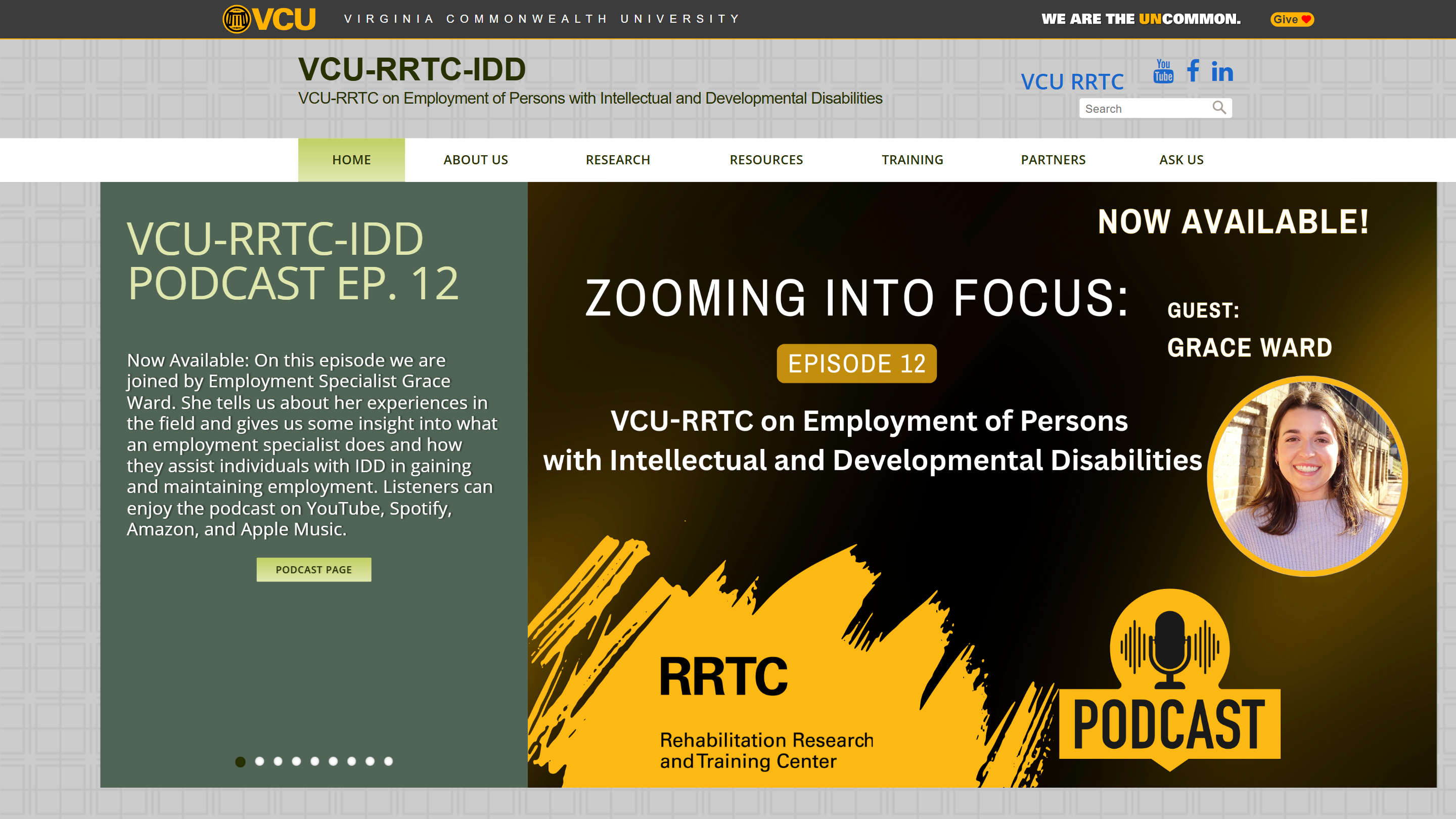 VCU RRTC on Employment of Persons with Intellectual
                          and Developmental Disabilities (IDD) website screenshot